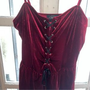 Red velvet little red riding hood style corset front asymmetric dress worn once